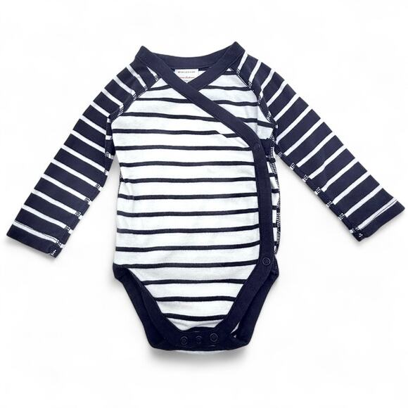 Hanna Andersson Baby Side Snap Organic Cotton Bodysuit Unisex Navy Stripe 3-6M - Picture 1 of 7